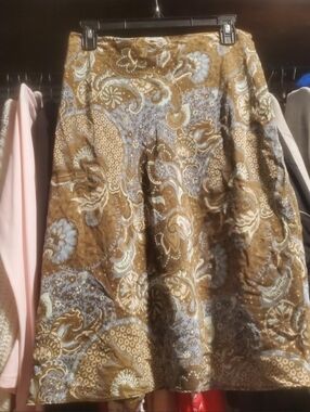 Banana Republic Brown Paisley A-Line Skirt with Blue Accents